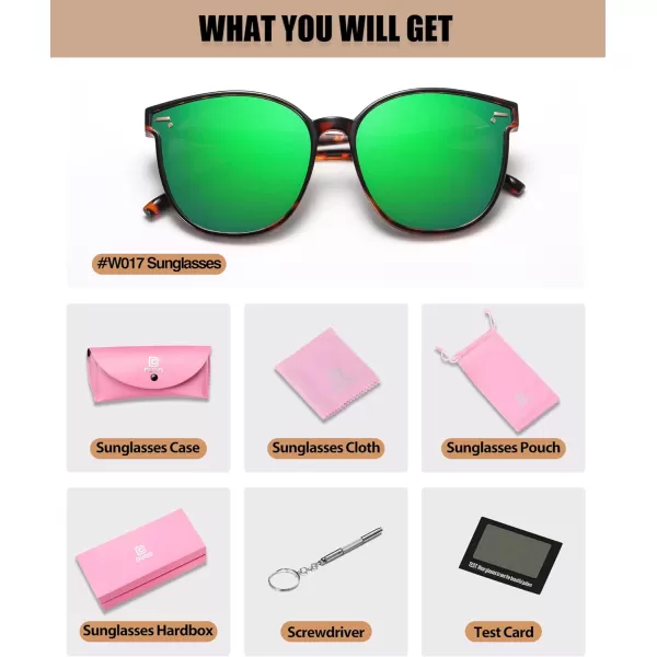 DUCO Retro Round Polarized Sunglasses for Women Men Oversized Vintage Shades W017L Size Tortoise Brown Frame Revo Green Lens