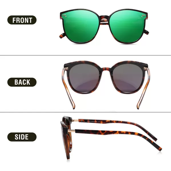 DUCO Retro Round Polarized Sunglasses for Women Men Oversized Vintage Shades W017L Size Tortoise Brown Frame Revo Green Lens
