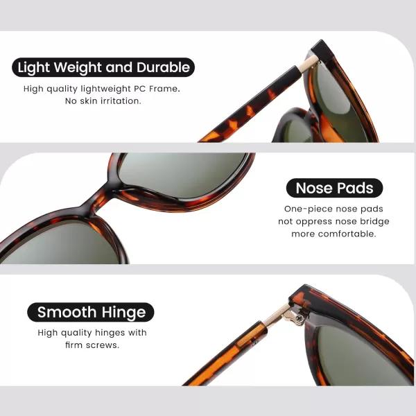 DUCO Retro Round Polarized Sunglasses for Women Men Oversized Vintage Shades W017L Size Tortoise Brown Frame Revo Green Lens