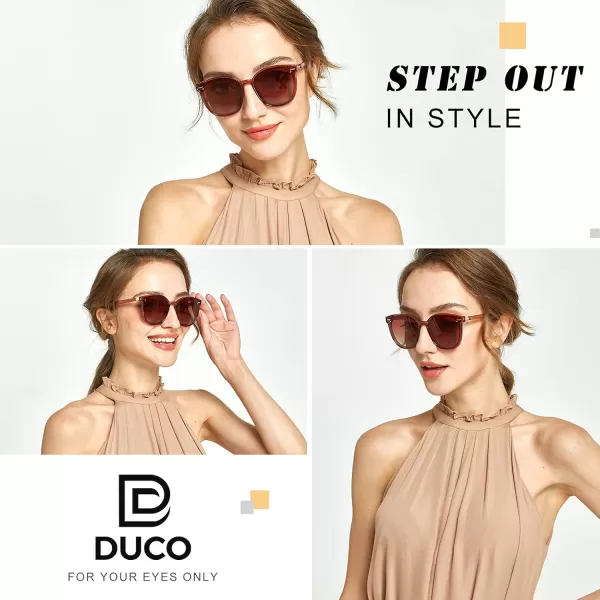 DUCO Retro Round Polarized Sunglasses for Women Men Oversized Vintage Shades W017L Size Transparent Frame Brown Lens