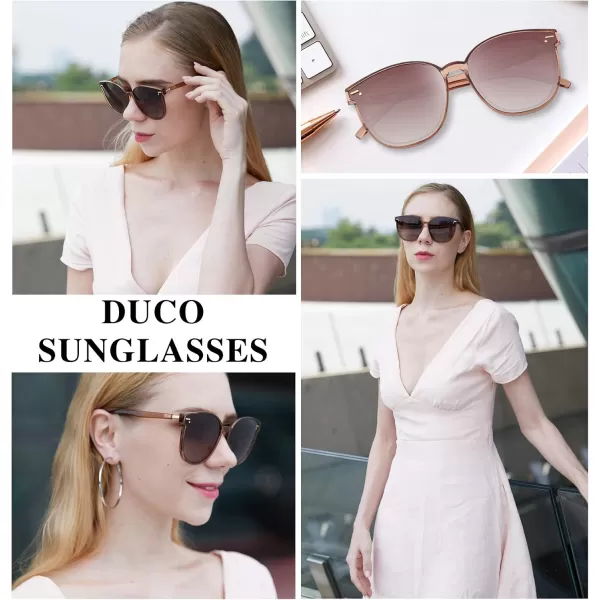DUCO Retro Round Polarized Sunglasses for Women Men Oversized Vintage Shades W017L Size Transparent Frame Brown Lens