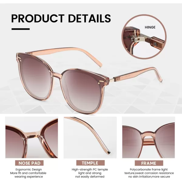DUCO Retro Round Polarized Sunglasses for Women Men Oversized Vintage Shades W017L Size Transparent Frame Brown Lens
