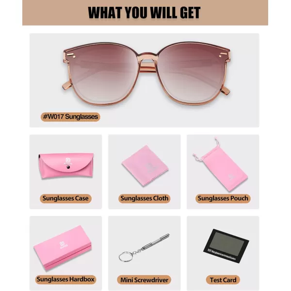 DUCO Retro Round Polarized Sunglasses for Women Men Oversized Vintage Shades W017L Size Transparent Frame Brown Lens