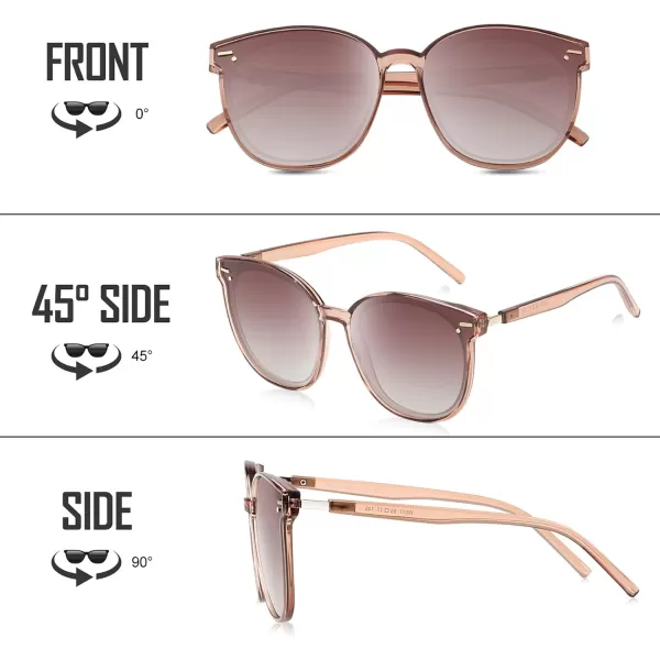 DUCO Retro Round Polarized Sunglasses for Women Men Oversized Vintage Shades W017L Size Transparent Frame Brown Lens