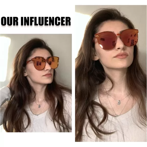 DUCO Retro Round Polarized Sunglasses for Women Men Oversized Vintage Shades W017L Size Transparent Frame Brown Lens