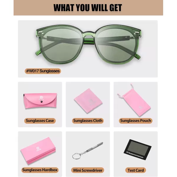 DUCO Retro Round Polarized Sunglasses for Women Men Oversized Vintage Shades W017L Size Transparent Green Frame Green Lens