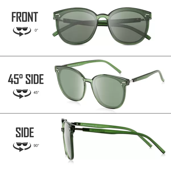 DUCO Retro Round Polarized Sunglasses for Women Men Oversized Vintage Shades W017L Size Transparent Green Frame Green Lens