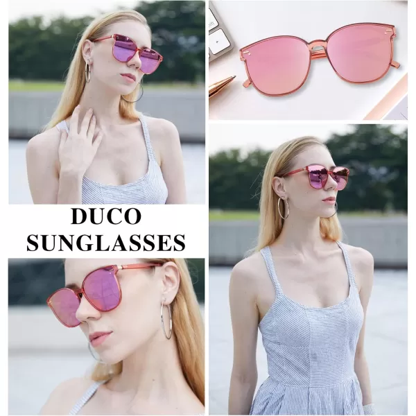 DUCO Retro Round Polarized Sunglasses for Women Men Oversized Vintage Shades W017L Size Transparent Pink Frame Revo Pink Lens