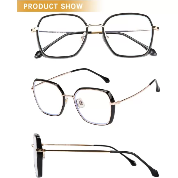 DUCO Retro Square Blue Light Glasses for Women Oversized Blue Ray Blocking Glasses Computer Glasses Teens Fashion Eyeglasses Brown W020Balck Gold Frame