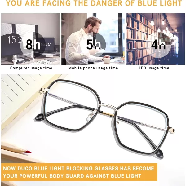 DUCO Retro Square Blue Light Glasses for Women Oversized Blue Ray Blocking Glasses Computer Glasses Teens Fashion Eyeglasses Brown W020Balck Gold Frame