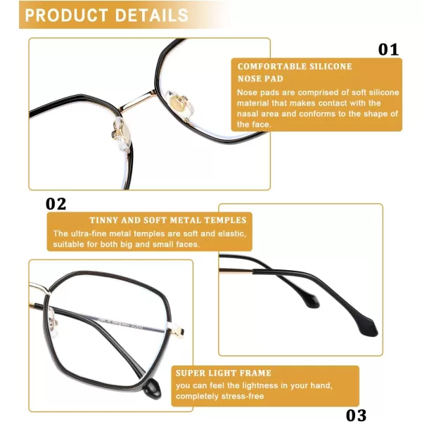 DUCO Retro Square Blue Light Glasses for Women Oversized Blue Ray Blocking Glasses Computer Glasses Teens Fashion Eyeglasses Brown W020Balck Gold Frame
