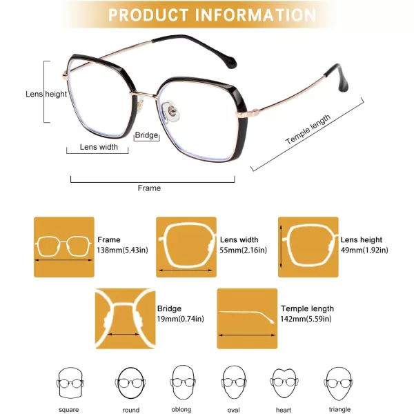 DUCO Retro Square Blue Light Glasses for Women Oversized Blue Ray Blocking Glasses Computer Glasses Teens Fashion Eyeglasses Brown W020Balck Gold Frame
