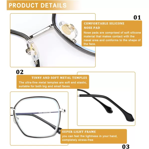 DUCO Retro Square Blue Light Glasses for Women Oversized Blue Ray Blocking Glasses Computer Glasses Teens Fashion Eyeglasses Brown W020Balck Silver Frame