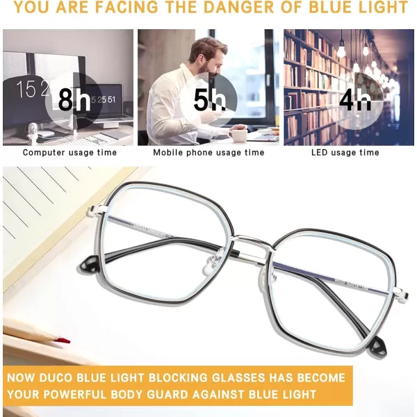 DUCO Retro Square Blue Light Glasses for Women Oversized Blue Ray Blocking Glasses Computer Glasses Teens Fashion Eyeglasses Brown W020Balck Silver Frame