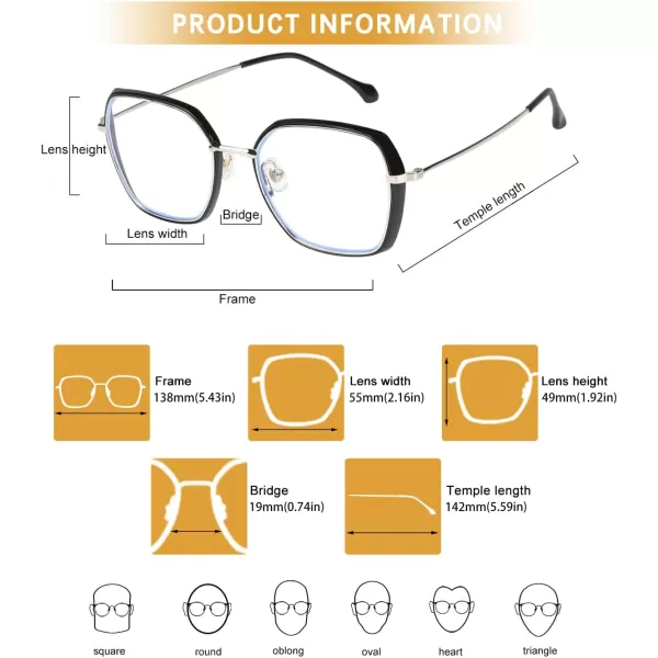 DUCO Retro Square Blue Light Glasses for Women Oversized Blue Ray Blocking Glasses Computer Glasses Teens Fashion Eyeglasses Brown W020Balck Silver Frame