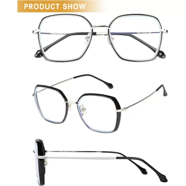 DUCO Retro Square Blue Light Glasses for Women Oversized Blue Ray Blocking Glasses Computer Glasses Teens Fashion Eyeglasses Brown W020Balck Silver Frame