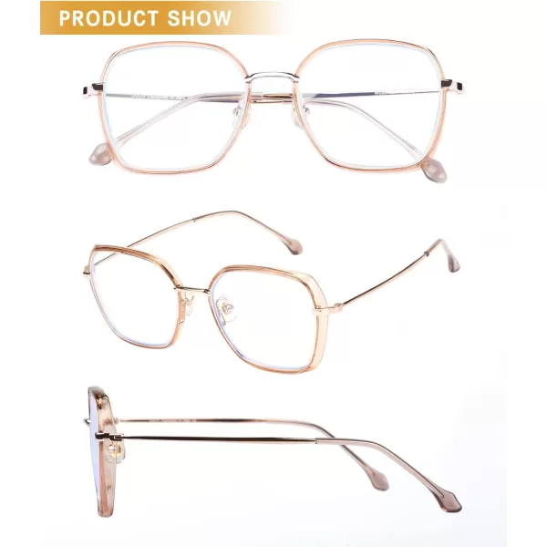 DUCO Retro Square Blue Light Glasses for Women Oversized Blue Ray Blocking Glasses Computer Glasses Teens Fashion Eyeglasses Brown W020Transparent Brown