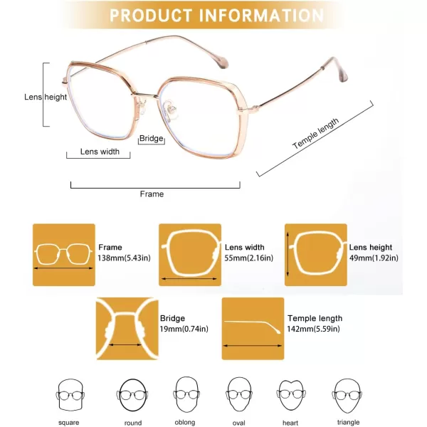 DUCO Retro Square Blue Light Glasses for Women Oversized Blue Ray Blocking Glasses Computer Glasses Teens Fashion Eyeglasses Brown W020Transparent Brown