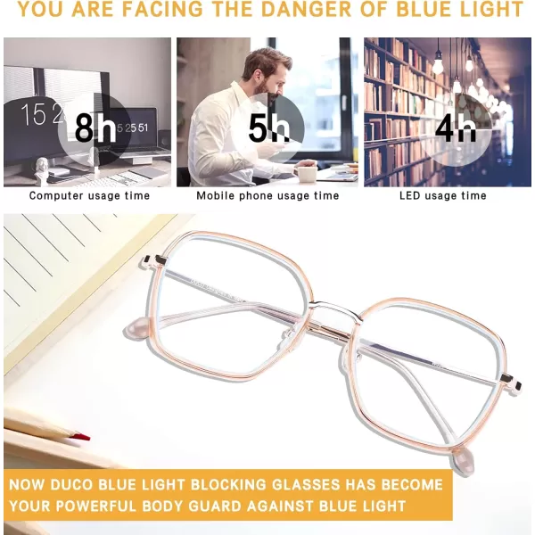 DUCO Retro Square Blue Light Glasses for Women Oversized Blue Ray Blocking Glasses Computer Glasses Teens Fashion Eyeglasses Brown W020Transparent Brown
