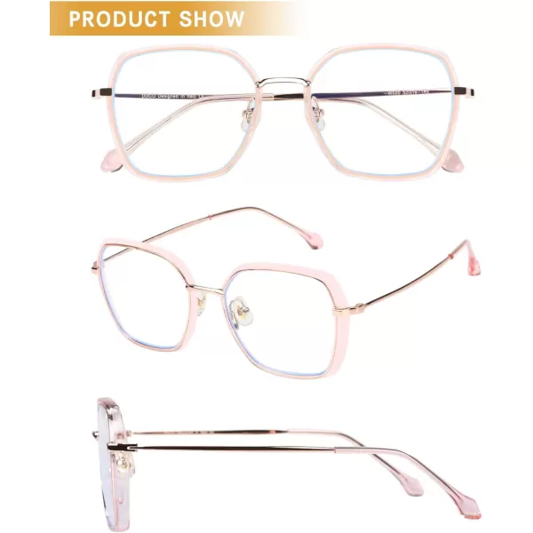 DUCO Retro Square Blue Light Glasses for Women Oversized Blue Ray Blocking Glasses Computer Glasses Teens Fashion Eyeglasses Brown W020Transparent Pink