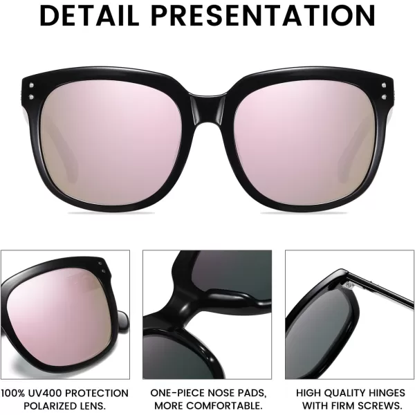 DUCO Retro Vintage Oversized Square Sunglasses for Women Big Luxury Womens Sun Glasses UV Protection DC2148Black Pink