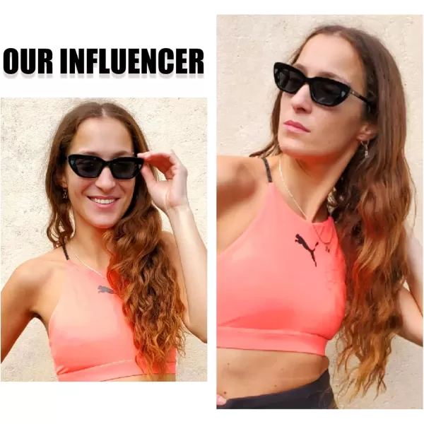 DUCO Small Cat Eye Sunglasses for Women Retro Narrow Polarized Sun Glasses Mylove Designer Rectangle Frame UV400 Lens DC1104Shine Black Frame Grey Lens