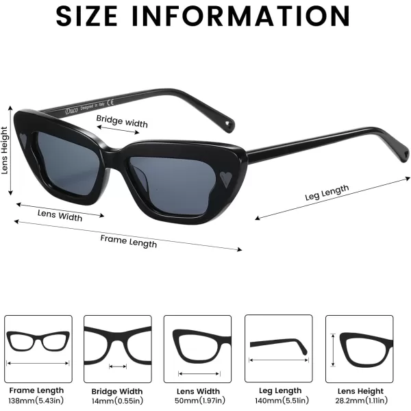 DUCO Small Cat Eye Sunglasses for Women Retro Narrow Polarized Sun Glasses Mylove Designer Rectangle Frame UV400 Lens DC1104Shine Black Frame Grey Lens