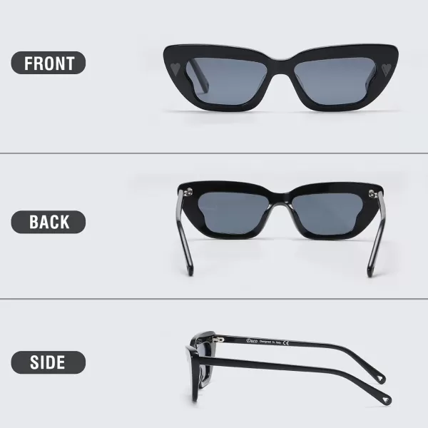 DUCO Small Cat Eye Sunglasses for Women Retro Narrow Polarized Sun Glasses Mylove Designer Rectangle Frame UV400 Lens DC1104Shine Black Frame Grey Lens
