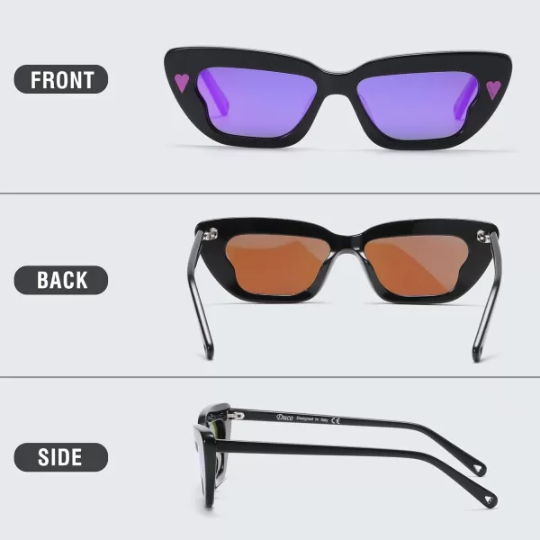 DUCO Small Cat Eye Sunglasses for Women Retro Narrow Polarized Sun Glasses Mylove Designer Rectangle Frame UV400 Lens DC1104Shine Black Frame Revo Purple Lens