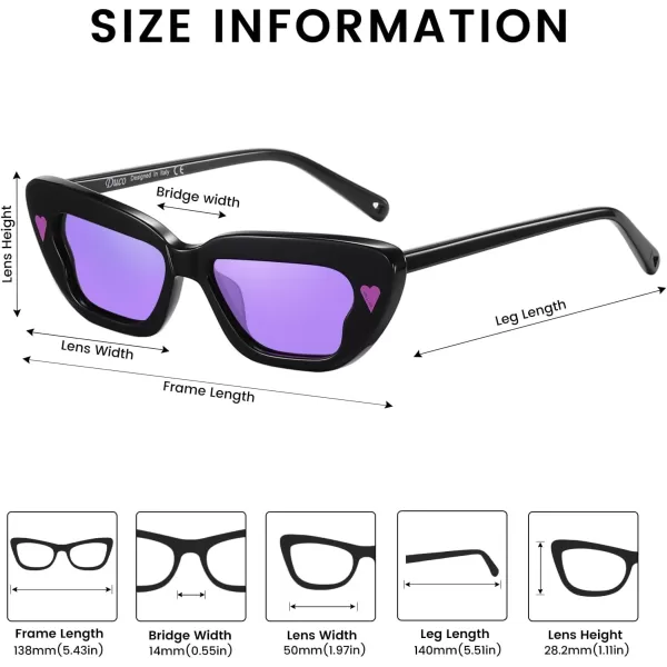 DUCO Small Cat Eye Sunglasses for Women Retro Narrow Polarized Sun Glasses Mylove Designer Rectangle Frame UV400 Lens DC1104Shine Black Frame Revo Purple Lens