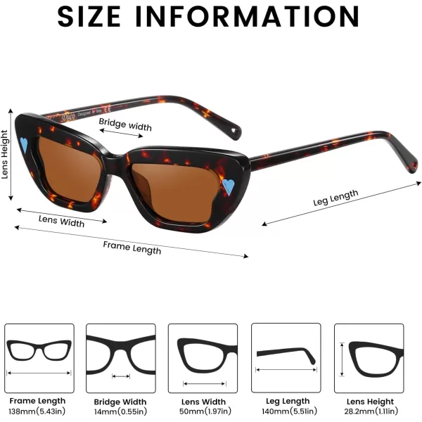 DUCO Small Cat Eye Sunglasses for Women Retro Narrow Polarized Sun Glasses Mylove Designer Rectangle Frame UV400 Lens DC1104Tortoise Frame Brown Lens