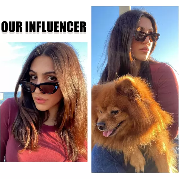 DUCO Small Cat Eye Sunglasses for Women Retro Narrow Polarized Sun Glasses Mylove Designer Rectangle Frame UV400 Lens DC1104Tortoise Frame Brown Lens