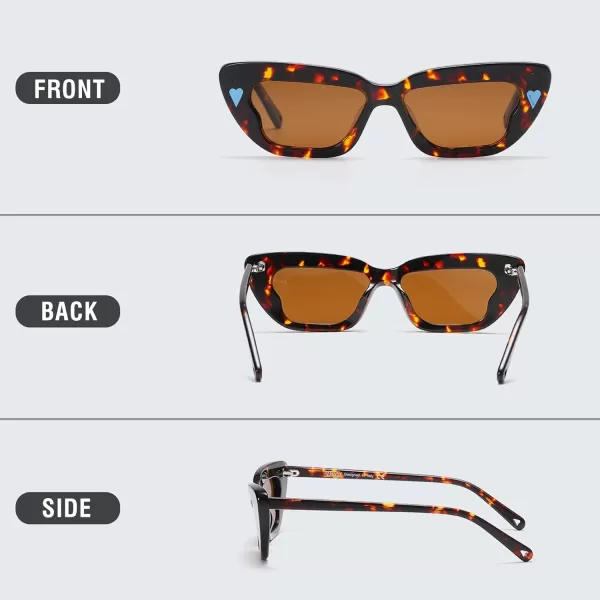 DUCO Small Cat Eye Sunglasses for Women Retro Narrow Polarized Sun Glasses Mylove Designer Rectangle Frame UV400 Lens DC1104Tortoise Frame Brown Lens