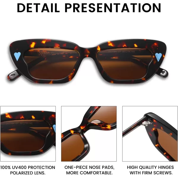 DUCO Small Cat Eye Sunglasses for Women Retro Narrow Polarized Sun Glasses Mylove Designer Rectangle Frame UV400 Lens DC1104Tortoise Frame Brown Lens