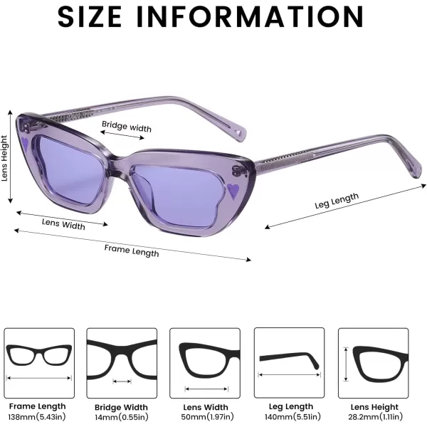 DUCO Small Cat Eye Sunglasses for Women Retro Narrow Polarized Sun Glasses Mylove Designer Rectangle Frame UV400 Lens DC1104Transparent Purple Frame Purple Lens