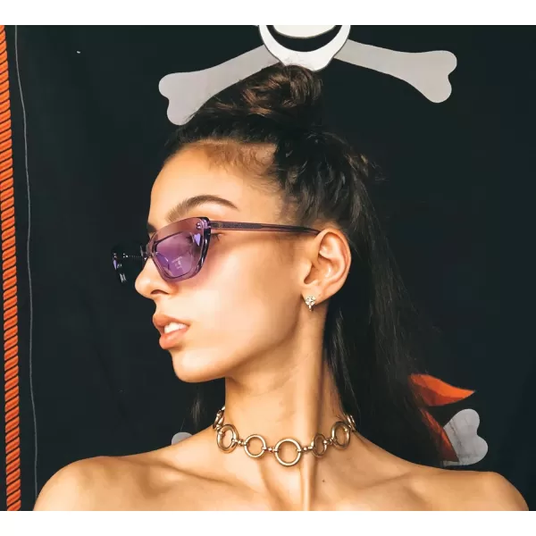 DUCO Small Cat Eye Sunglasses for Women Retro Narrow Polarized Sun Glasses Mylove Designer Rectangle Frame UV400 Lens DC1104Transparent Purple Frame Purple Lens