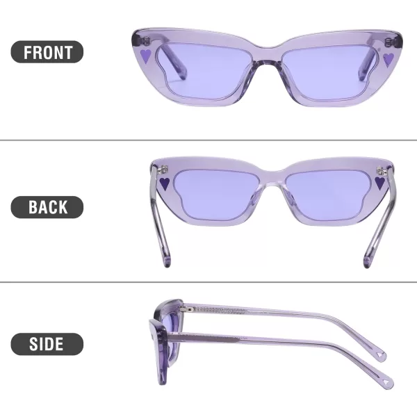 DUCO Small Cat Eye Sunglasses for Women Retro Narrow Polarized Sun Glasses Mylove Designer Rectangle Frame UV400 Lens DC1104Transparent Purple Frame Purple Lens