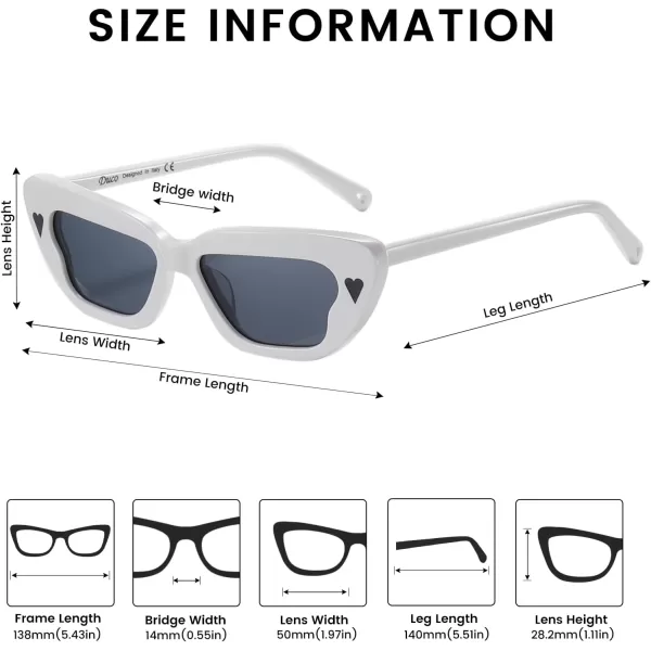 DUCO Small Cat Eye Sunglasses for Women Retro Narrow Polarized Sun Glasses Mylove Designer Rectangle Frame UV400 Lens DC1104White Frame Grey Lens