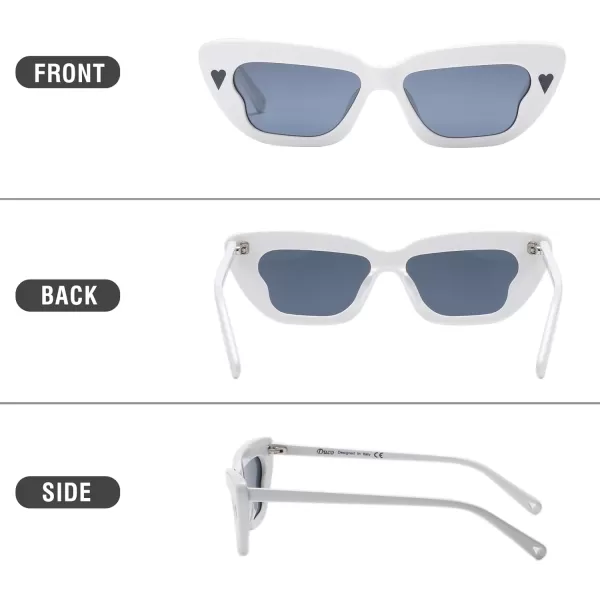DUCO Small Cat Eye Sunglasses for Women Retro Narrow Polarized Sun Glasses Mylove Designer Rectangle Frame UV400 Lens DC1104White Frame Grey Lens