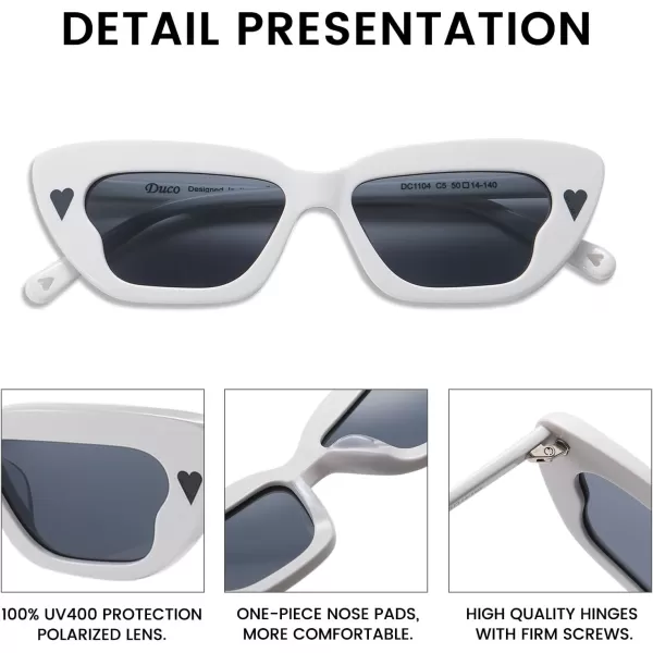 DUCO Small Cat Eye Sunglasses for Women Retro Narrow Polarized Sun Glasses Mylove Designer Rectangle Frame UV400 Lens DC1104White Frame Grey Lens