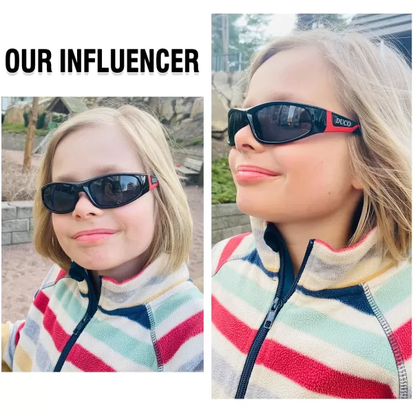 DUCO Sports Polarized Kids Sunglasses Boys Girls Unbreakable Youth Baseball Shades UV400 Protection Age 610 K001K001black Red