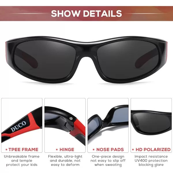 DUCO Sports Polarized Kids Sunglasses Boys Girls Unbreakable Youth Baseball Shades UV400 Protection Age 610 K001K001black Red