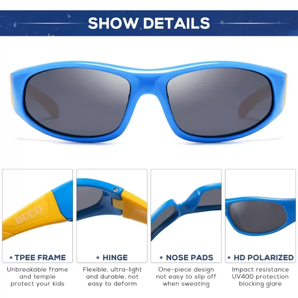 DUCO Sports Polarized Kids Sunglasses Boys Girls Unbreakable Youth Baseball Shades UV400 Protection Age 610 K001K001blue Grey