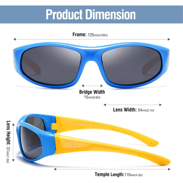 DUCO Sports Polarized Kids Sunglasses Boys Girls Unbreakable Youth Baseball Shades UV400 Protection Age 610 K001K001blue Grey