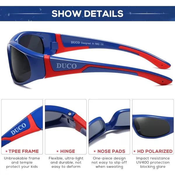 DUCO Sports Polarized Kids Sunglasses Boys Girls Unbreakable Youth Baseball Shades UV400 Protection Age 610 K001K001blue Red