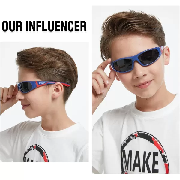 DUCO Sports Polarized Kids Sunglasses Boys Girls Unbreakable Youth Baseball Shades UV400 Protection Age 610 K001K001blue Red