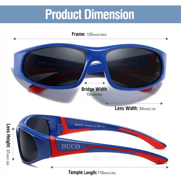 DUCO Sports Polarized Kids Sunglasses Boys Girls Unbreakable Youth Baseball Shades UV400 Protection Age 610 K001K001blue Red