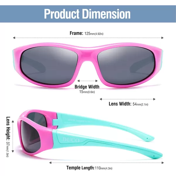 DUCO Sports Polarized Kids Sunglasses Boys Girls Unbreakable Youth Baseball Shades UV400 Protection Age 610 K001K001pink Grey