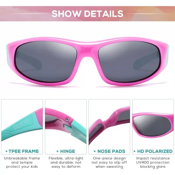 DUCO Sports Polarized Kids Sunglasses Boys Girls Unbreakable Youth Baseball Shades UV400 Protection Age 610 K001K001pink Grey