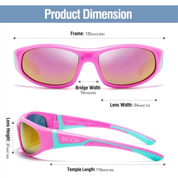 DUCO Sports Polarized Kids Sunglasses Boys Girls Unbreakable Youth Baseball Shades UV400 Protection Age 610 K001K001pink Red